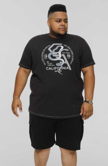 D555 CORTEX California Snake Printed Crew Neck T-Shirt Washed Black - Tričká - Nadrozmerné tričká - 2XL-14XL