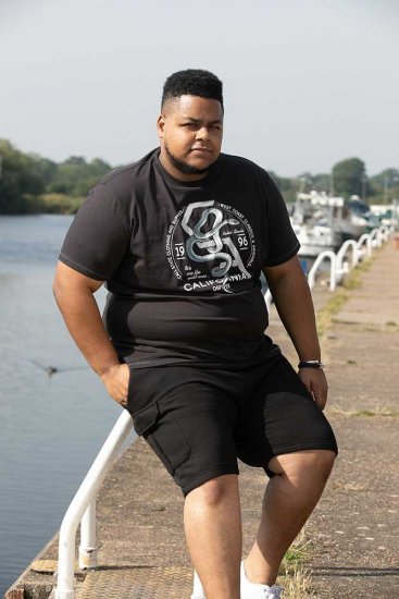 D555 CORTEX California Snake Printed Crew Neck T-Shirt Washed Black - Tričká - Nadrozmerné tričká - 2XL-14XL