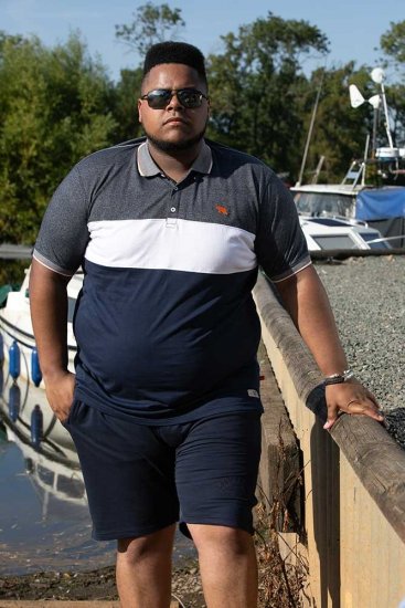 D555 EMERSON Cut And Sew Polo With Jacquard Collar Navy - Polokošele - Polokošele 2XL-8XL