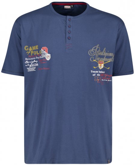 Adamo Dundee Printed Serafino T-shirt Denim Blue - Tričká - Nadrozmerné tričká - 2XL-14XL