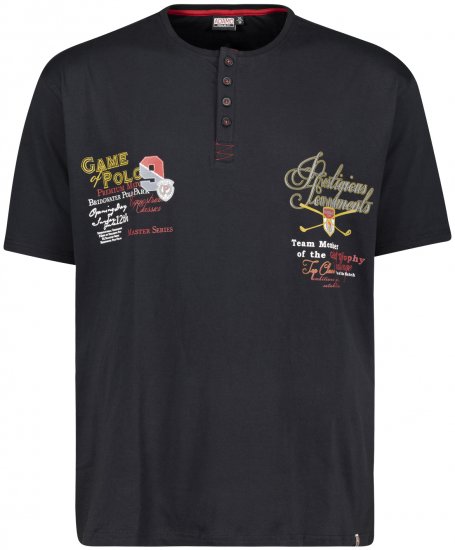 Adamo Dundee Printed Serafino T-shirt Black - Tričká - Nadrozmerné tričká - 2XL-14XL