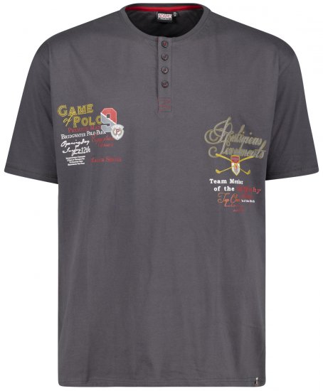 Adamo Dundee Printed Serafino T-shirt Charcoal - Tričká - Nadrozmerné tričká - 2XL-14XL