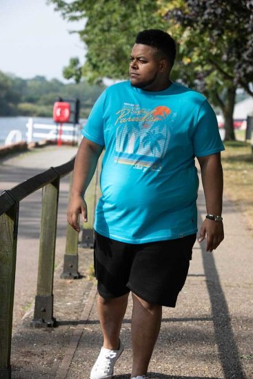 D555 AARON Surfers Paradise Printed Crew Neck T-Shirt Turquoise - Tričká - Nadrozmerné tričká - 2XL-14XL