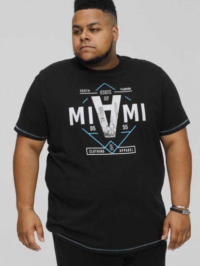 D555 BINGHAM State Of Miami Printed Crew Neck T-Shirt Black - Tričká - Nadrozmerné tričká - 2XL-14XL