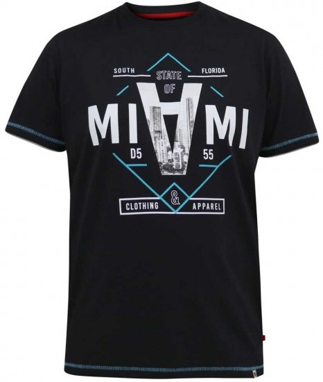 D555 BINGHAM State Of Miami Printed Crew Neck T-Shirt Black - Tričká - Nadrozmerné tričká - 2XL-14XL