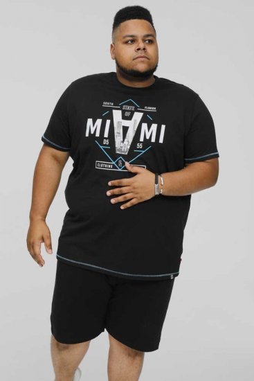 D555 BINGHAM State Of Miami Printed Crew Neck T-Shirt Black - Tričká - Nadrozmerné tričká - 2XL-14XL