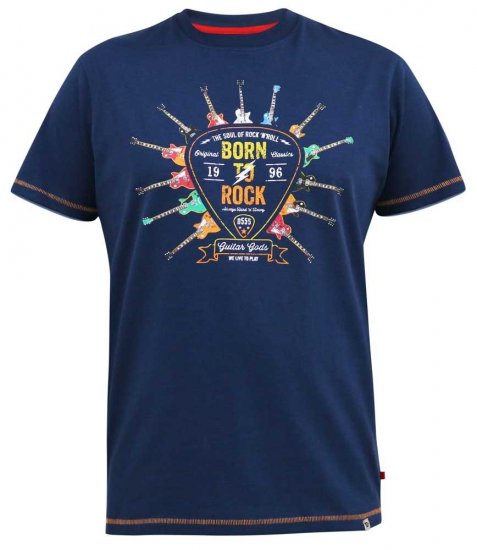 D555 COLIN Born To Rock Printed Crew Neck T-Shirt French Navy - Tričká - Nadrozmerné tričká - 2XL-14XL