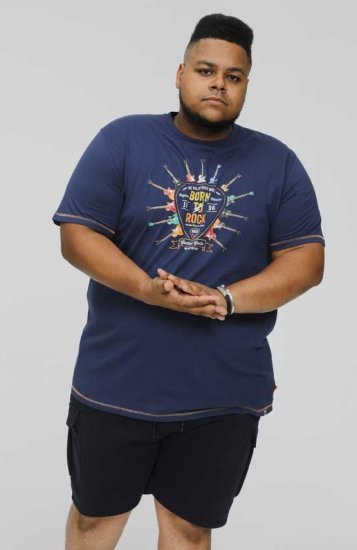 D555 COLIN Born To Rock Printed Crew Neck T-Shirt French Navy - Tričká - Nadrozmerné tričká - 2XL-14XL