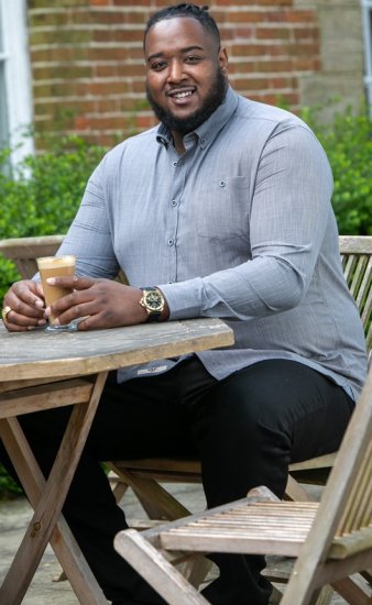 D555 RADCLIFFE Cross Hatch Soft Touch Slub Long Sleeve Shirt With Chest Patch Pocket Charcoal - Košele - Košele 2XL-10XL