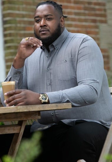 D555 RADCLIFFE Cross Hatch Soft Touch Slub Long Sleeve Shirt With Chest Patch Pocket Charcoal - Košele - Košele 2XL-10XL