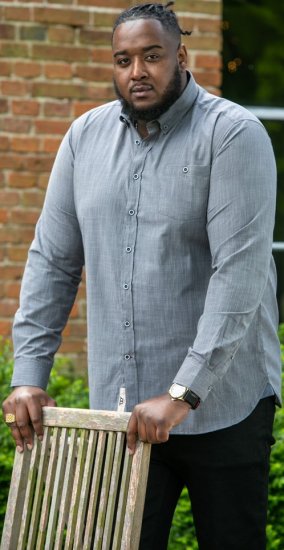 D555 RADCLIFFE Cross Hatch Soft Touch Slub Long Sleeve Shirt With Chest Patch Pocket Charcoal - Košele - Košele 2XL-10XL