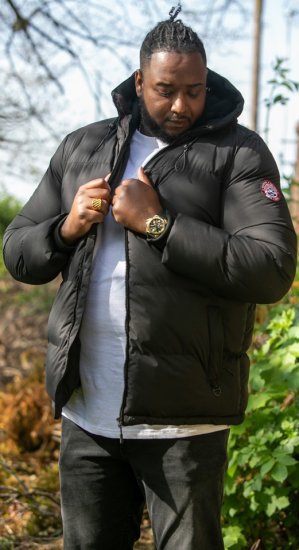 D555 DOMENIC Quilted Puffer Jacket With Half Micro Fleece Lining And Hood Black - Bundy - Bundy Nadmerné Veľkosti 2XL-8XL