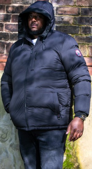 D555 DOMENIC Quilted Puffer Jacket With Half Micro Fleece Lining And Hood Black - Bundy - Bundy Nadmerné Veľkosti 2XL-8XL