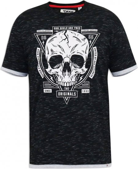 D555 DARREN Skull Printed T-Shirt With Double Layer On Hem & Cuff Black Reno - Tričká - Nadrozmerné tričká - 2XL-14XL
