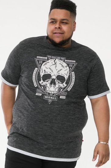 D555 DARREN Skull Printed T-Shirt With Double Layer On Hem & Cuff Black Reno - Tričká - Nadrozmerné tričká - 2XL-14XL