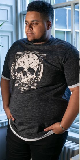 D555 DARREN Skull Printed T-Shirt With Double Layer On Hem & Cuff Black Reno - Tričká - Nadrozmerné tričká - 2XL-14XL