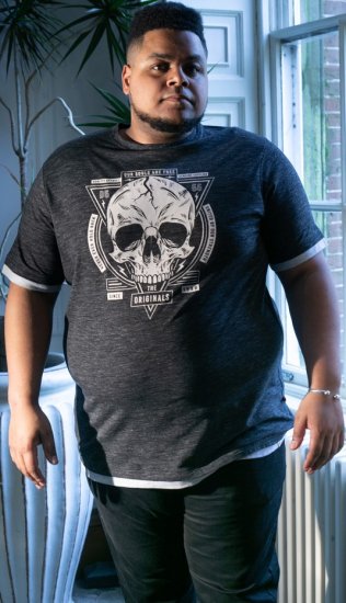 D555 DARREN Skull Printed T-Shirt With Double Layer On Hem & Cuff Black Reno - Tričká - Nadrozmerné tričká - 2XL-14XL