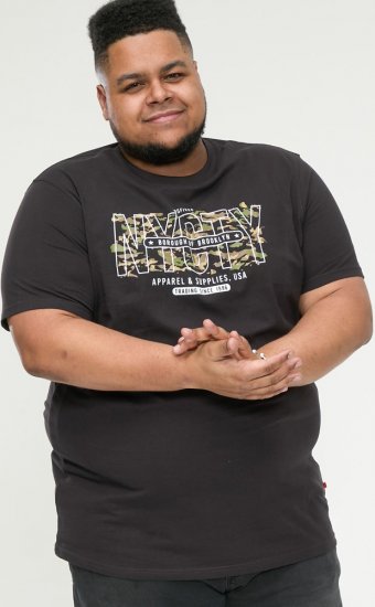 D555 EDWALTON NYCTY Camo Printed Crew Neck T-Shirt Washed Black - Tričká - Nadrozmerné tričká - 2XL-14XL