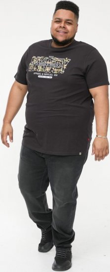 D555 EDWALTON NYCTY Camo Printed Crew Neck T-Shirt Washed Black - Tričká - Nadrozmerné tričká - 2XL-14XL