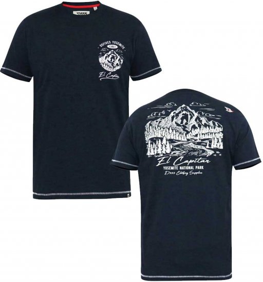 D555 GRAHAM YOSEMITE Chest And Back Printed Crew Neck T-Shirt Navy - Tričká - Nadrozmerné tričká - 2XL-14XL