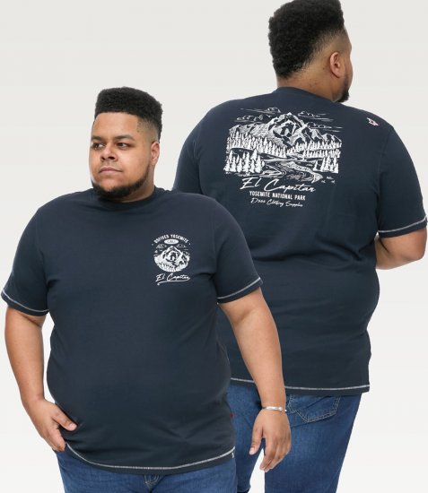 D555 GRAHAM YOSEMITE Chest And Back Printed Crew Neck T-Shirt Navy - Tričká - Nadrozmerné tričká - 2XL-14XL