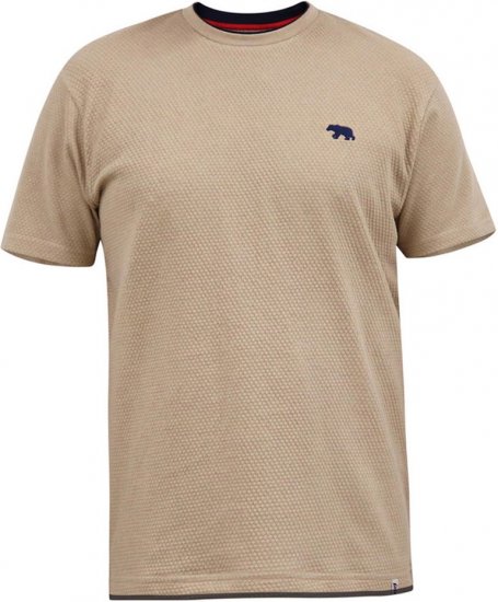 D555 SANDFORD Double Layer On Neck Ribs And Hem Waffle Textured T-Shirt Beige - Tričká - Nadrozmerné tričká - 2XL-14XL