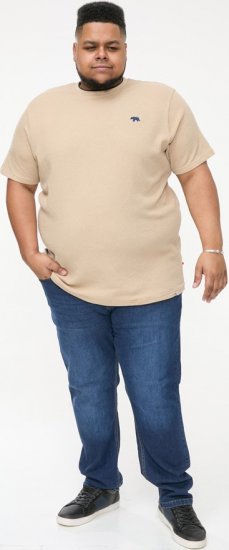 D555 SANDFORD Double Layer On Neck Ribs And Hem Waffle Textured T-Shirt Beige - Tričká - Nadrozmerné tričká - 2XL-14XL