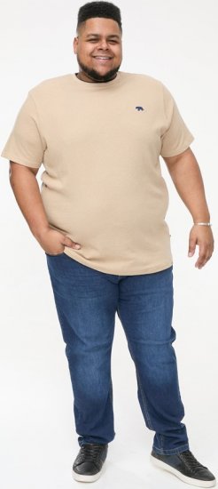 D555 SANDFORD Double Layer On Neck Ribs And Hem Waffle Textured T-Shirt Beige - Tričká - Nadrozmerné tričká - 2XL-14XL