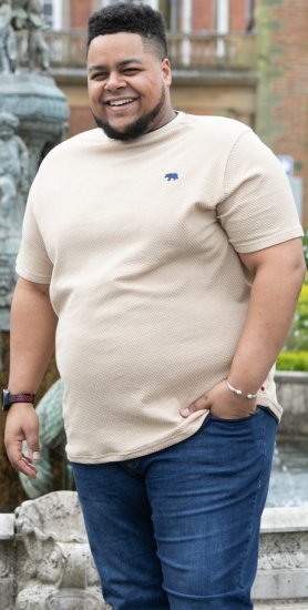 D555 SANDFORD Double Layer On Neck Ribs And Hem Waffle Textured T-Shirt Beige - Tričká - Nadrozmerné tričká - 2XL-14XL