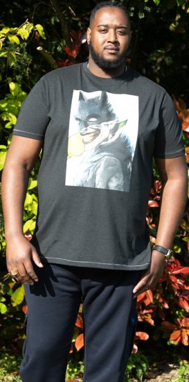 D555 MARTIN Official Batman Printed T-Shirt Washed Black - Tričká - Nadrozmerné tričká - 2XL-14XL