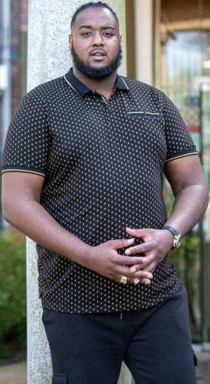 D555 RAUL AOP Jersey Polo With Jacquard Collar, Ribs And Chest Pocket Black - Polokošele - Polokošele 2XL-8XL