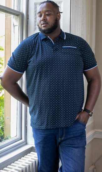 D555 OAKLEY AOP Jersey Polo With Jacquard Collar, Ribs And Chest Pocket Navy - Polokošele - Polokošele 2XL-8XL