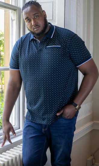 D555 OAKLEY AOP Jersey Polo With Jacquard Collar, Ribs And Chest Pocket Navy - Polokošele - Polokošele 2XL-8XL