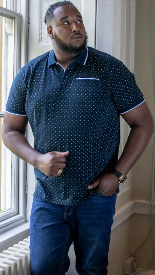 D555 OAKLEY AOP Jersey Polo With Jacquard Collar, Ribs And Chest Pocket Navy - Polokošele - Polokošele 2XL-8XL