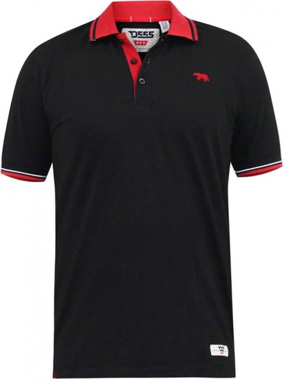 D555 CHESTER Pique Polo With Red Collar With Tipping Detail And Chest Embroidery Black - Polokošele - Polokošele 2XL-8XL