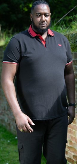D555 CHESTER Pique Polo With Red Collar With Tipping Detail And Chest Embroidery Black - Polokošele - Polokošele 2XL-8XL