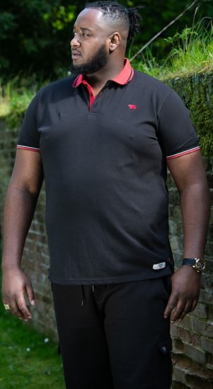 D555 CHESTER Pique Polo With Red Collar With Tipping Detail And Chest Embroidery Black - Polokošele - Polokošele 2XL-8XL