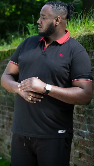 D555 CHESTER Pique Polo With Red Collar With Tipping Detail And Chest Embroidery Black - Polokošele - Polokošele 2XL-8XL