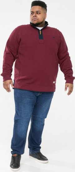 D555 HIRALDO Quarter Neck Pique Fleece Sweatshirt With Chest Embroidery Red - Mikiny & mikiny bez kapucne - Mikiny & Mikiny s Kapucňou 2XL-12XL