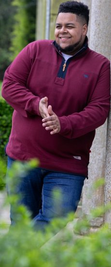 D555 HIRALDO Quarter Neck Pique Fleece Sweatshirt With Chest Embroidery Red - Mikiny & mikiny bez kapucne - Mikiny & Mikiny s Kapucňou 2XL-12XL