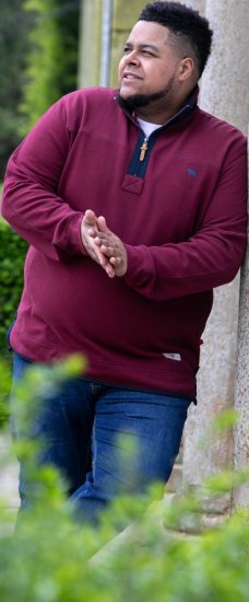 D555 HIRALDO Quarter Neck Pique Fleece Sweatshirt With Chest Embroidery Red - Mikiny & mikiny bez kapucne - Mikiny & Mikiny s Kapucňou 2XL-12XL