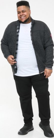 D555 ABERDARE Knitted Zip Through Sweater With Bonded Check Lining Charcoal Marl - Mikiny & mikiny bez kapucne - Mikiny & Mikiny s Kapucňou 2XL-12XL