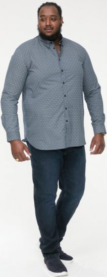 D555 MANGALA Geometric AOP Long Sleeve Shirt With Concealed Button Down Collar Navy - Košele - Košele 2XL-10XL