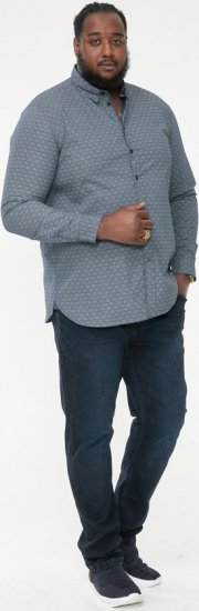 D555 MANGALA Geometric AOP Long Sleeve Shirt With Concealed Button Down Collar Navy - Košele - Košele 2XL-10XL