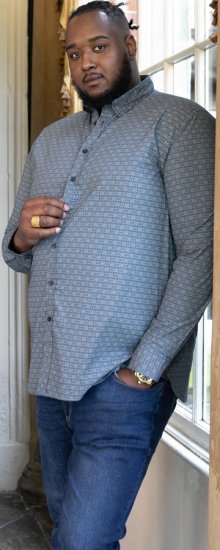 D555 MANGALA Geometric AOP Long Sleeve Shirt With Concealed Button Down Collar Navy - Košele - Košele 2XL-10XL