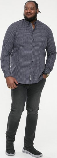 D555 KEATON Micro AOP Long Sleeve Shirt With Concealed Button Down Collar Grey - Košele - Košele 2XL-10XL