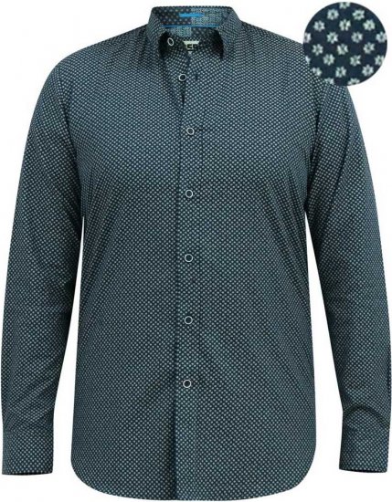 D555 MORGAN Micro AOP Long Sleeve Shirt With Concealed Button Down Collar Navy - Košele - Košele 2XL-10XL