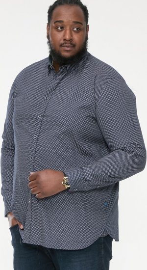 D555 MORGAN Micro AOP Long Sleeve Shirt With Concealed Button Down Collar Navy - Košele - Košele 2XL-10XL