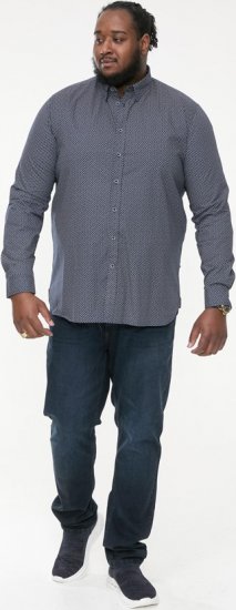 D555 MORGAN Micro AOP Long Sleeve Shirt With Concealed Button Down Collar Navy - Košele - Košele 2XL-10XL