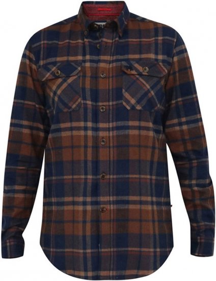 D555 SHERLOCK Check Overshirt With Two Patch Pockets & Button Down Collar Navy - Košele - Košele 2XL-10XL